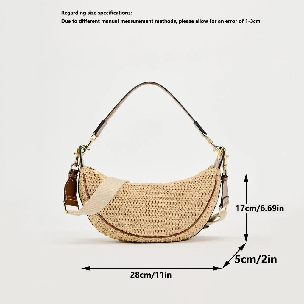 Lightweight women's woven straw shoulder bag – hobo style, crossbody, for beach & summer