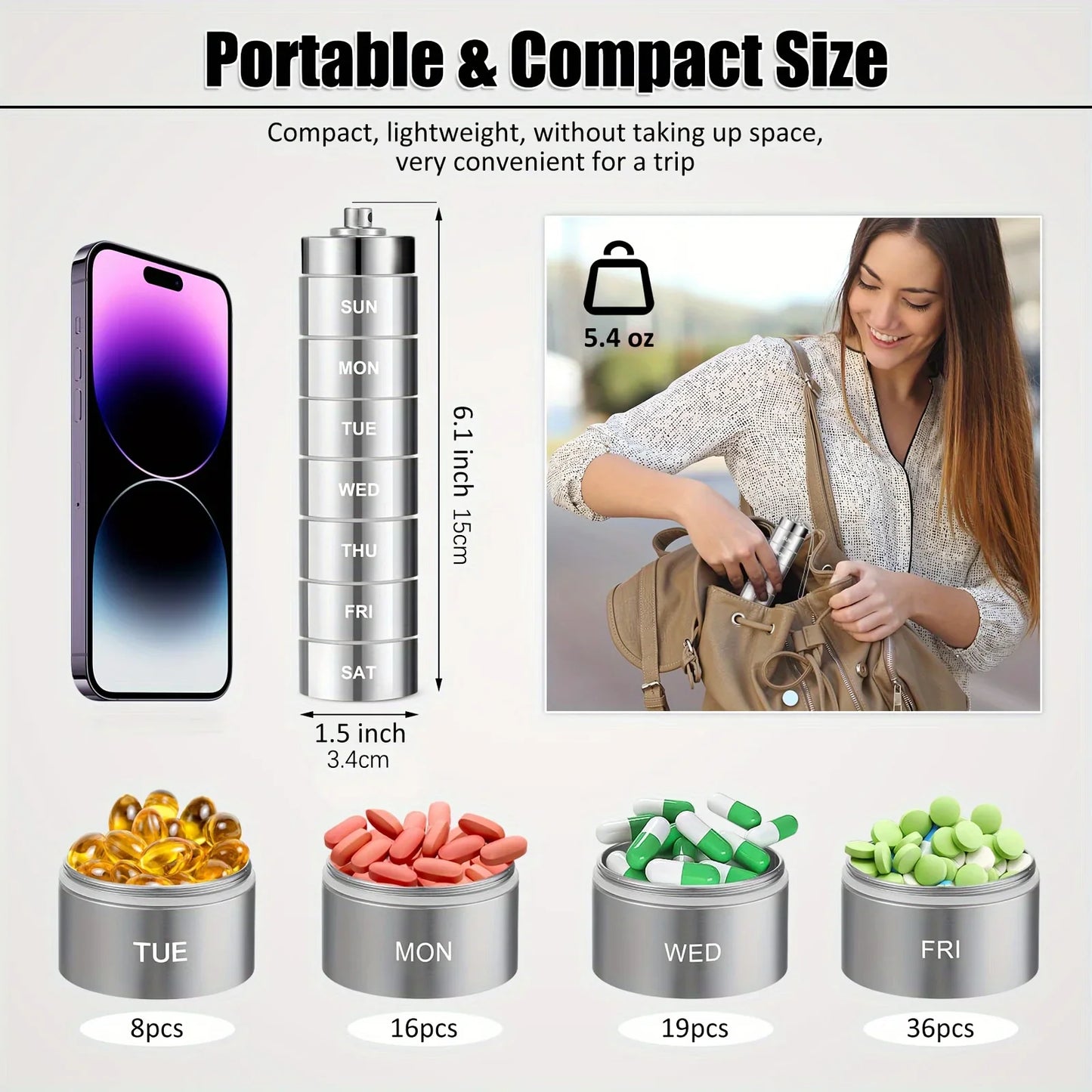 Pill Organizer Metal Travel Pill Box Set – Waterproof, Stackable, Summer Travel 2026