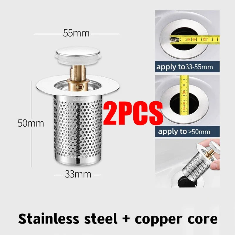 Pop-Up Drain Stopper Basin Hair Catcher Stainless Steel Filter Anti-Odor Fall 2026 Home Upgrade