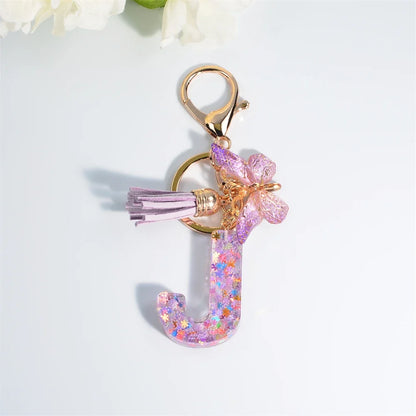 Sequin Letter Keychain With Butterfly Tassel Charm
