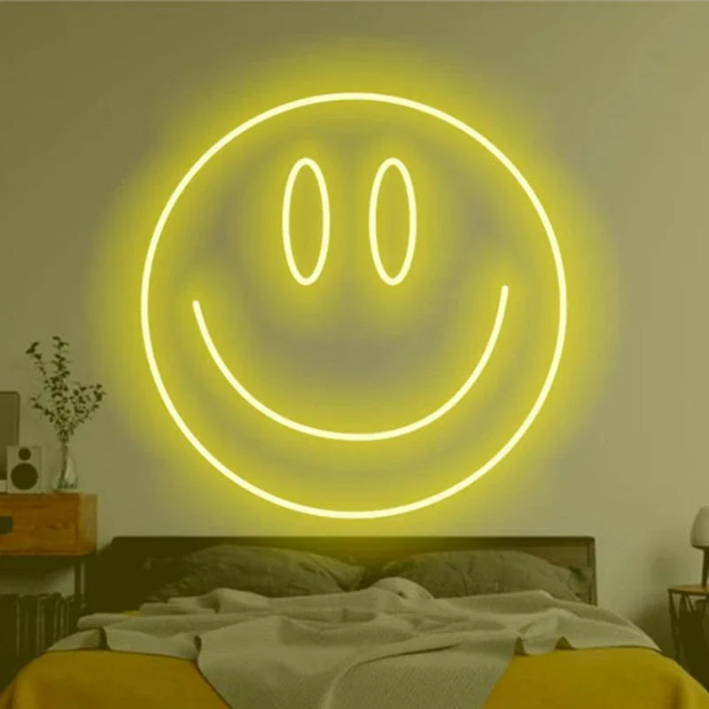 LED Neon Sign 35cm USB Powered Smile Face Wall Hanging Night Light Bedroom Decor Fall 2025 Gift