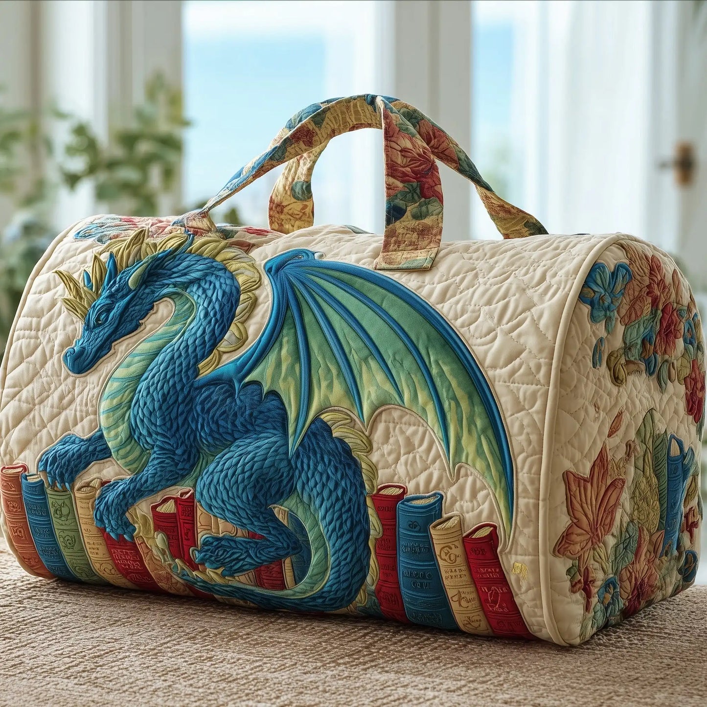 Lightweight women's travel tote bag - quilted, 3D-printed fabric, for travel, beach, camping