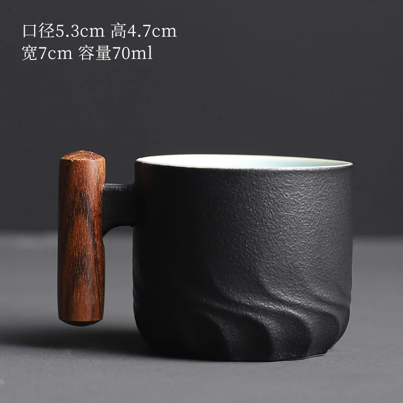 Espresso Cup Porcelain With Wooden Handle Handmade Vintage Mug, Fall 2025 Cozy Gift For Coffee Lovers