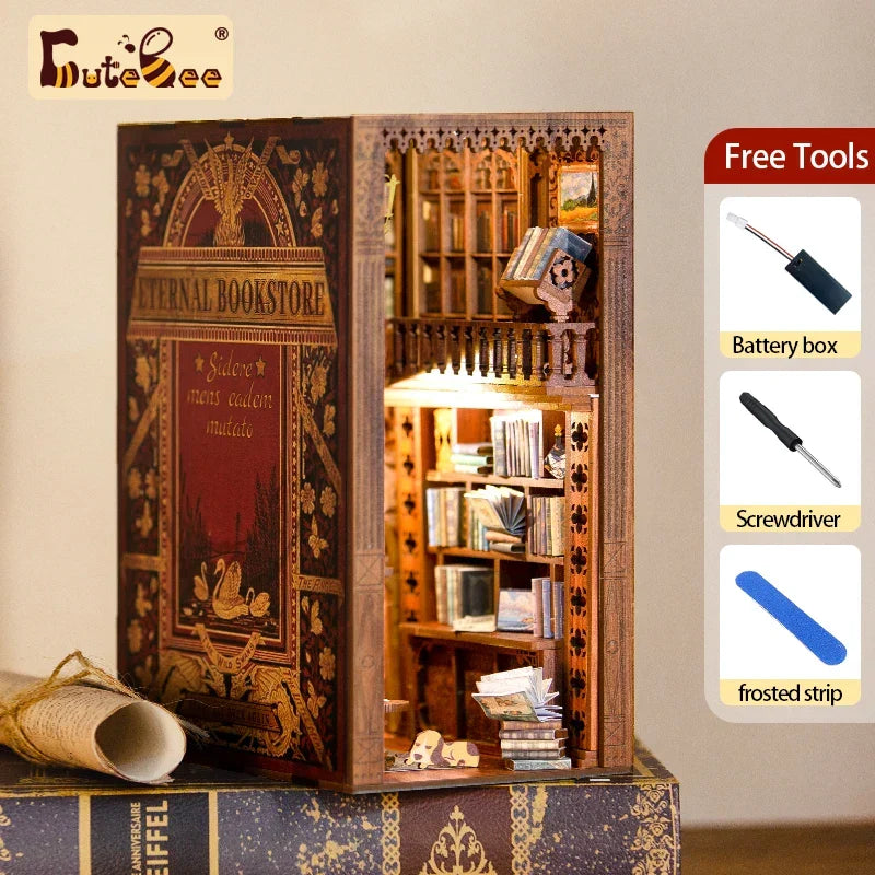 DIY Book Nook Kit Wooden Miniature Shelf Insert Roombox Dollhouse Model Holiday 2025 Cozy Library Gift