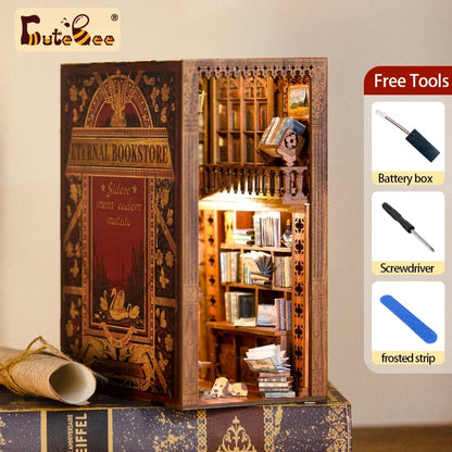 DIY Book Nook Kit Wooden Miniature Shelf Insert Roombox Dollhouse Model Holiday 2025 Cozy Library Gift