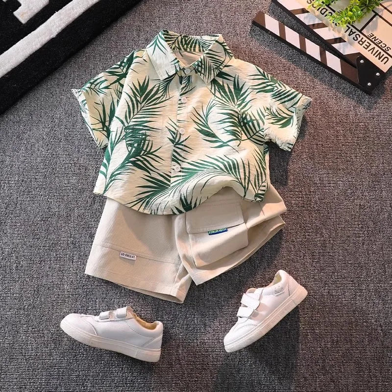 Occasion wear styling of the boys floral beach shirt and shorts set - view 11