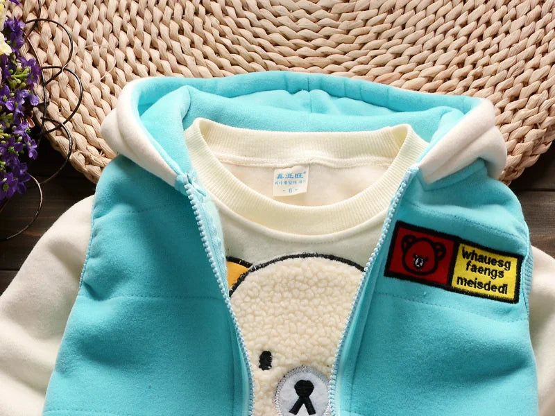 Alternative angle of kids thick velvet fleece 3-piece sleepwear set