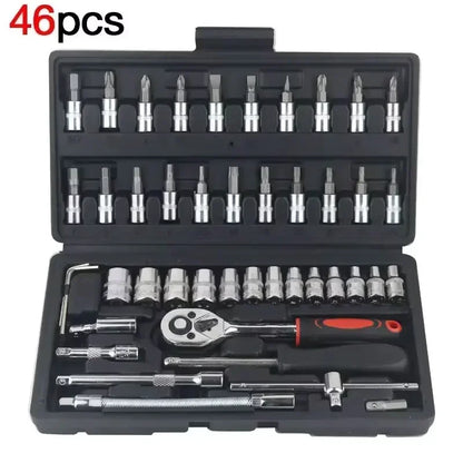 Metric Socket Wrench Set - Home Tools Car Mechanic Kit with Ratchet and Adapters