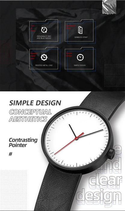 Classic unisex quartz wristwatch – leather strap, round dial, minimalist everyday timepiece