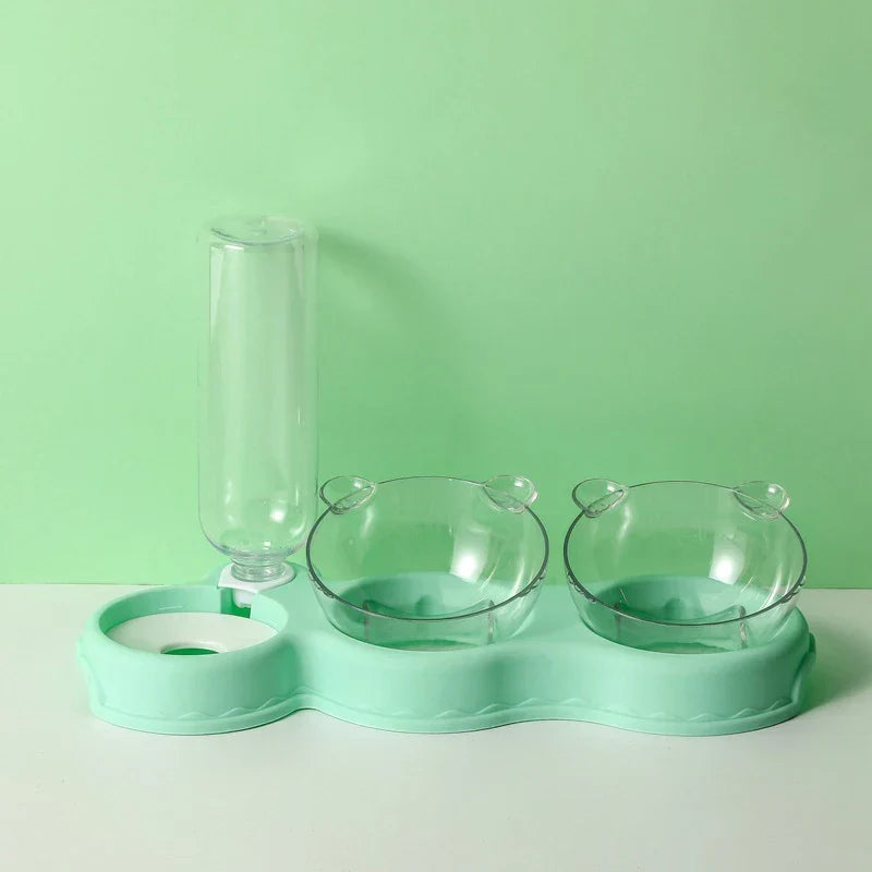 Raised Pet Feeding Station Tilted 3-Bowl Design With 500ML Water Bottle Fall 2025 Ergonomic Spine Protection
