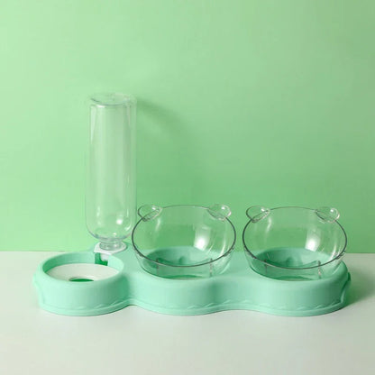 Raised Pet Feeding Station Tilted 3-Bowl Design With 500ML Water Bottle Fall 2025 Ergonomic Spine Protection