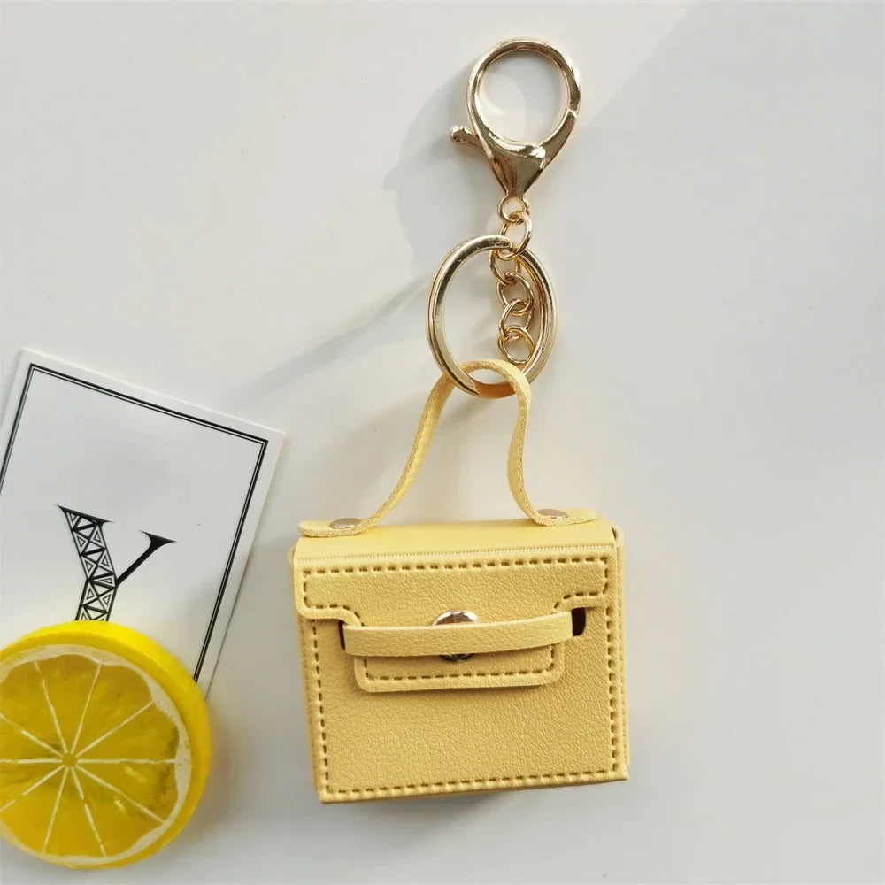 1+1 Free Birkin Inspired Mini Hand Bag - Solid Color PU Leather Coin Bag Keychain Charm