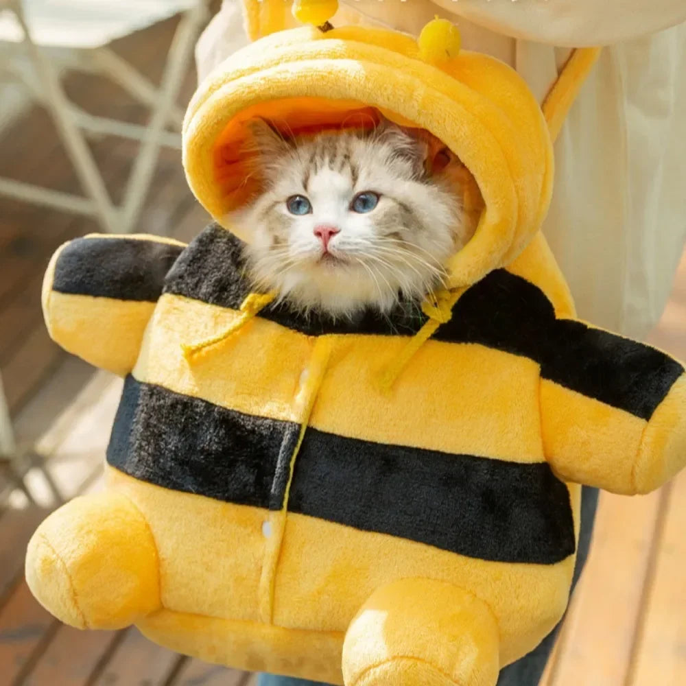 Cute Pet Carrier Bag - Soft Warm Carrier for Cats, Autumn & Winter Outings, Cozy Bee House Toy, Pet Clothes