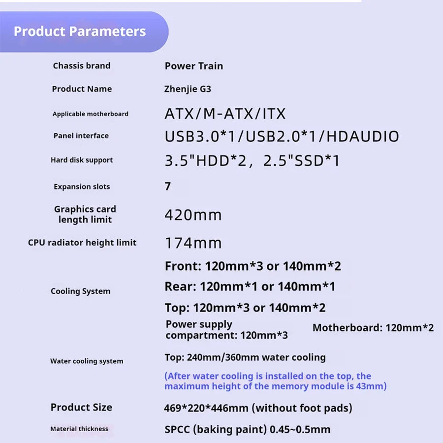 PC Case Glass Side ATX M ATX ITX Support 360mm Radiator