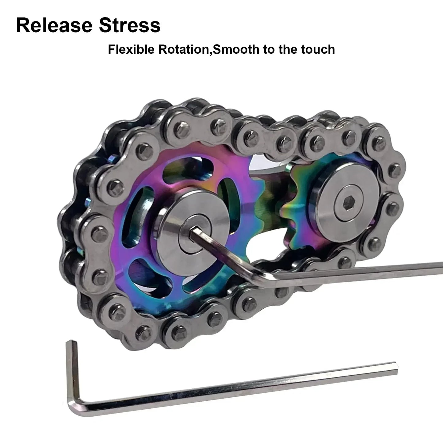 Fidget Spinner Metal Chain Gear EDC Rainbow Focus Toy