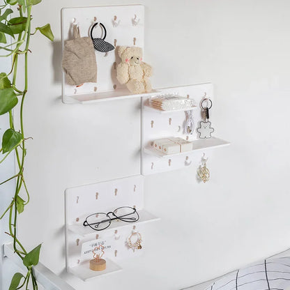 Punch-Free Wall Shelf Organizer with Home Organizers, No Drilling, Kitchen & Bedroom Pegboard Holder