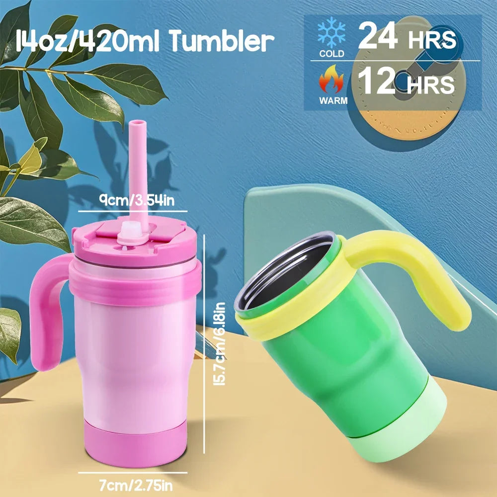 Kids Thermos Bottle 420ML Stainless Steel Insulated Tumbler With Handle And Straw, Christmas 2025 Gift