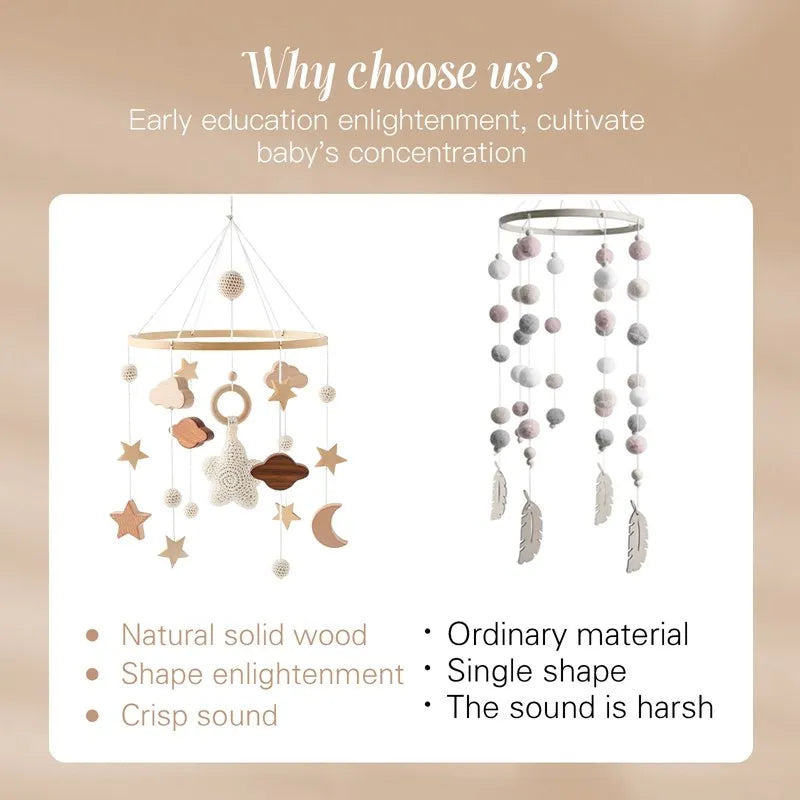 Baby Mobile Wooden Crib Hanging Toy Newborn Nursery Fall 2025 Soothing Music Developmental Gift