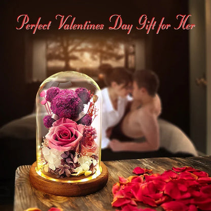 Eternal Preserved Rose Gift Box with Teddy Bear – A Thoughtful Valentine's Day Surprise for Her