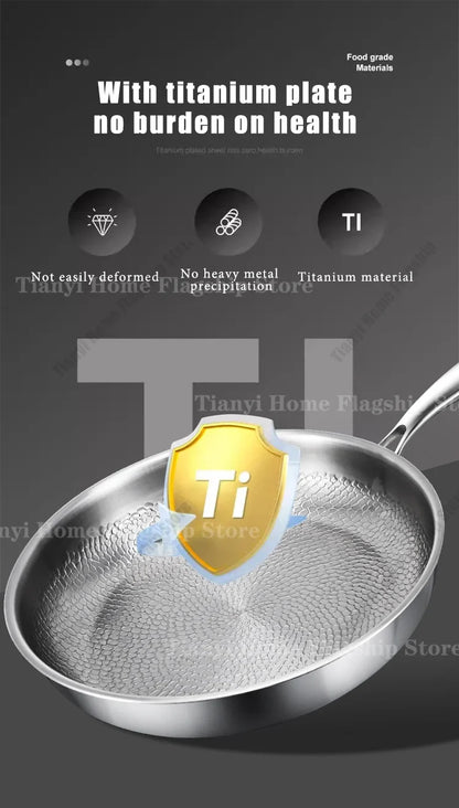 Titanium-Coated Stainless Steel Non-Stick Wok Pan – Gas and Induction Compatible Kitchen Cookware