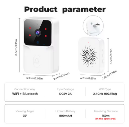 Tuya Wireless Video Doorbell Camera with Night Vision, Smart Home Security HD Outdoor Doorbell Intercom System