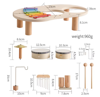 Baby Educational Toys Wooden Xylophone Bells - Montessori Music Table for Newborn Birthday Gifts