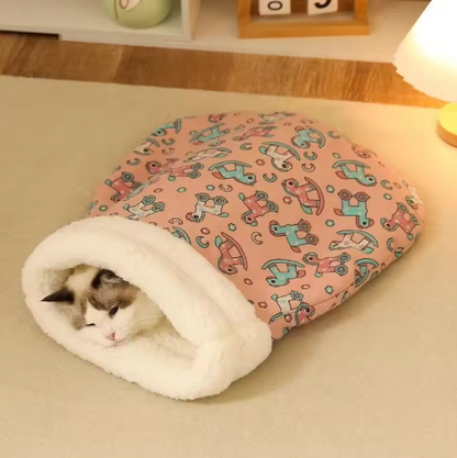 Self Warming Cat Bed - Soft Plush Cat Sleeping Bag for Indoor Cats, Cozy Nest for Small Pets