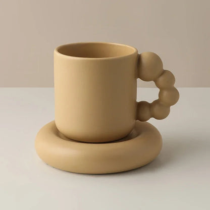 Ceramic Coffee Mug With Tray Beaded Handle Nordic Handmade Cup Fall 2025 Gift Decorative Serving