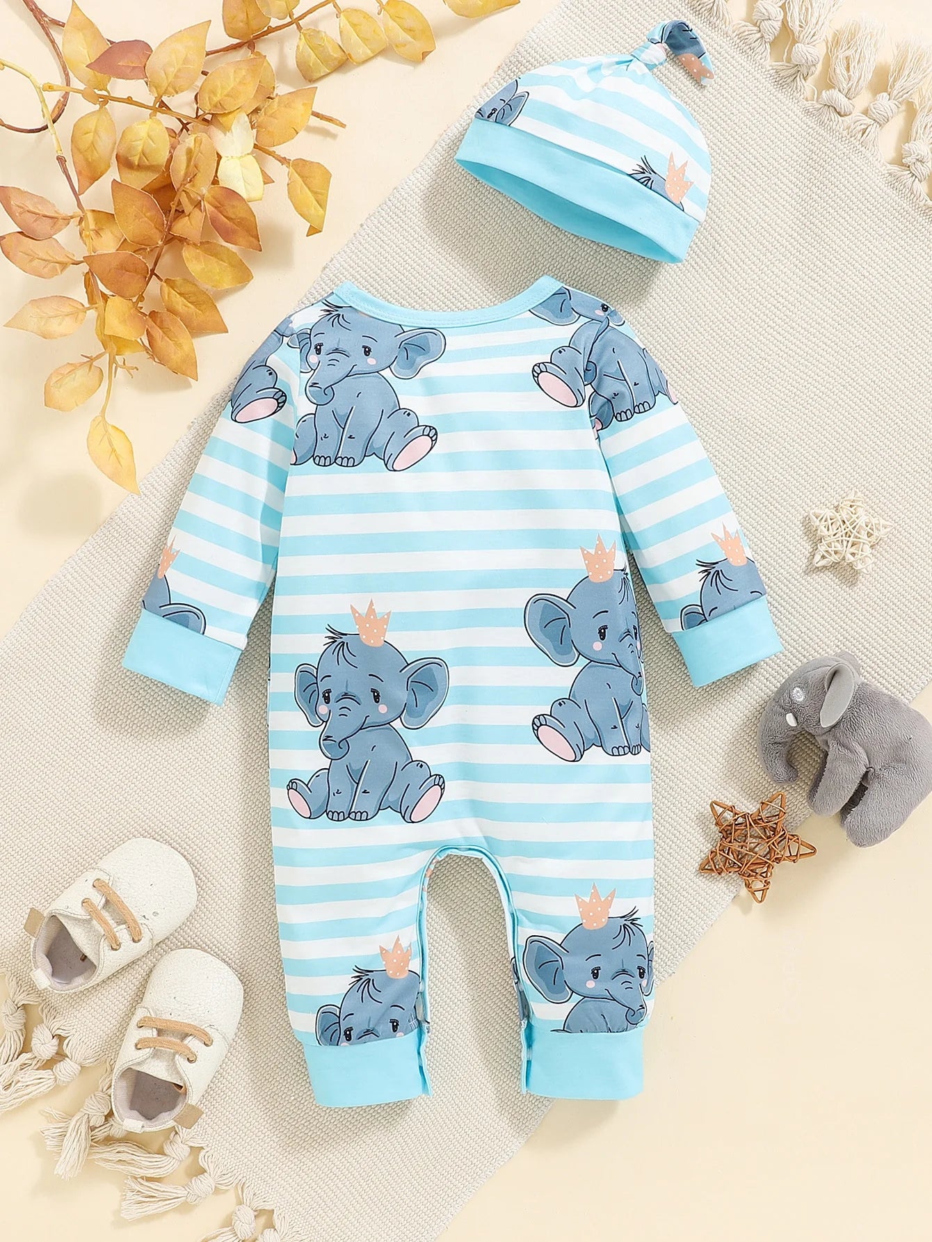 Additional gallery view 19 of baby boys bear print button-up winter romper