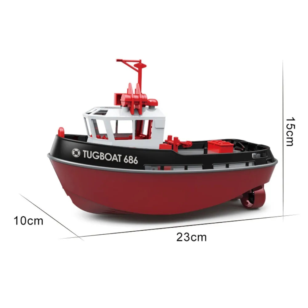 Powerful Dual Motor RC Tugboat Model - 1:72 Electric Remote Control Boat for Boys, Wireless Fun