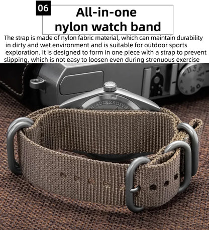 Waterproof Diver Quartz Watch Luminous Hands, Nylon Strap, 100m Water Resistance