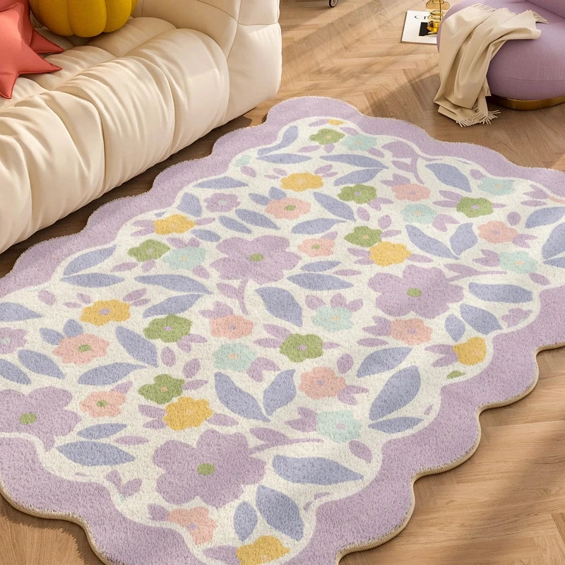 Plush Rug Checkered Scalloped Area Rug, Kids Bedroom Living Room Accent Fall 2025 Cozy Fluffy Machine Washable