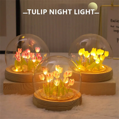 Handmade LED Tulip Flower Night Light - DIY Decorative Lamp for Bedroom, A Perfect Valentine's Day Gift