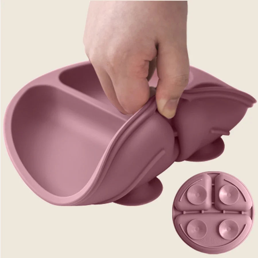 Silicone Baby Dining Plate with Suction Base, BPA Free Toddler Tableware, 8-Inch Divided Feeding Dish