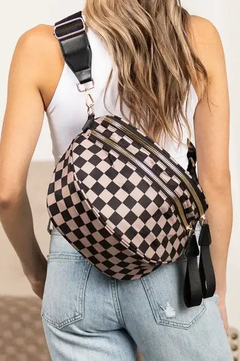 Casual women's checkered fanny pack – large capacity bum bag, adjustable crossbody mommy travel bag