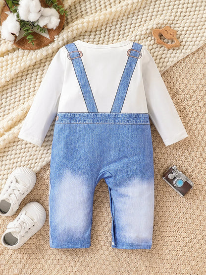 Faux denim print detail on baby boys long-sleeve onesie