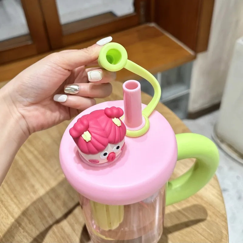 Straw Cup 900ml Cartoon Cute Portable Water Cup Summer 2025 Large Capacity High Temperature Resistant Outdoor