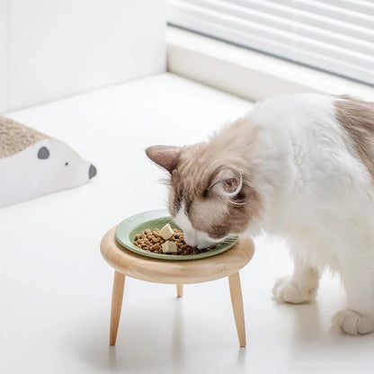 Cat Ceramic Bowl Set Height Adjustable Elevated Wooden Stand Double Food Water Bowls Fall 2025 Mess Free Feeding