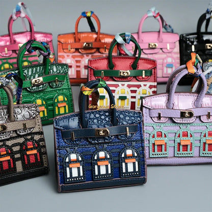 Birkin Inspired Mini Hand Bag - Platinum Bag Charm