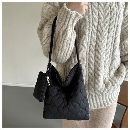 Cozy women's quilted tote – padded square shoulder bag, polyester, casual everyday