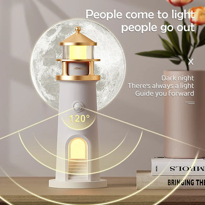 Moon Projection Light Lighthouse Desktop Night Lamp Dimmable Bluetooth Speaker Motion Sensor Holiday 2025 Gift