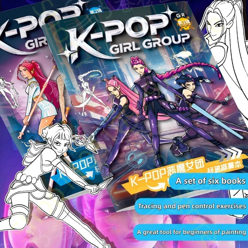 Coloring Book Kpop Demon Hunters Anime Sketches Rumi Mira Zoey Cute Line Drawings Back to School 2025 Gift