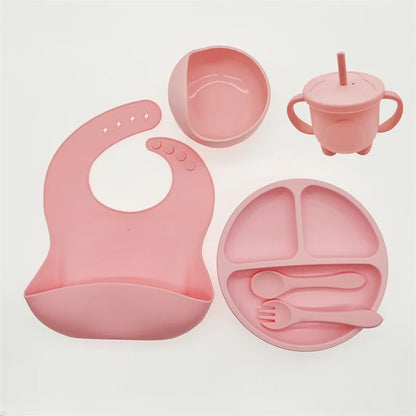 Baby Silicone Tableware Set 8 Piece Suction Bowls Divided Plate Bib Spoon Fork Fall 2025 Self Feeding Aid
