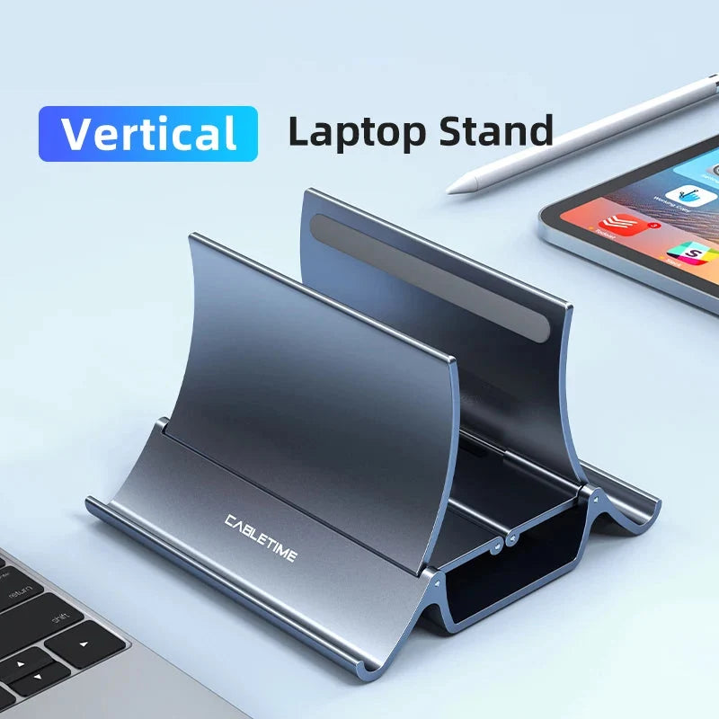 Vertical Laptop Stand with Silicone Grip - Dual Device Holder for MacBook & Tablet, Heat Dissipation,