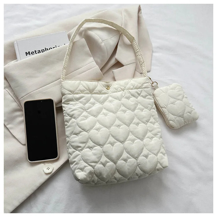 Cozy women's quilted tote – padded square shoulder bag, polyester, casual everyday