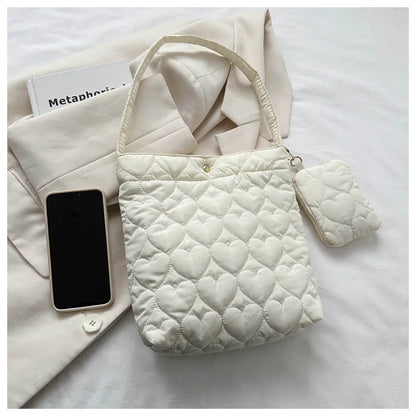 Cozy women's quilted tote – padded square shoulder bag, polyester, casual everyday