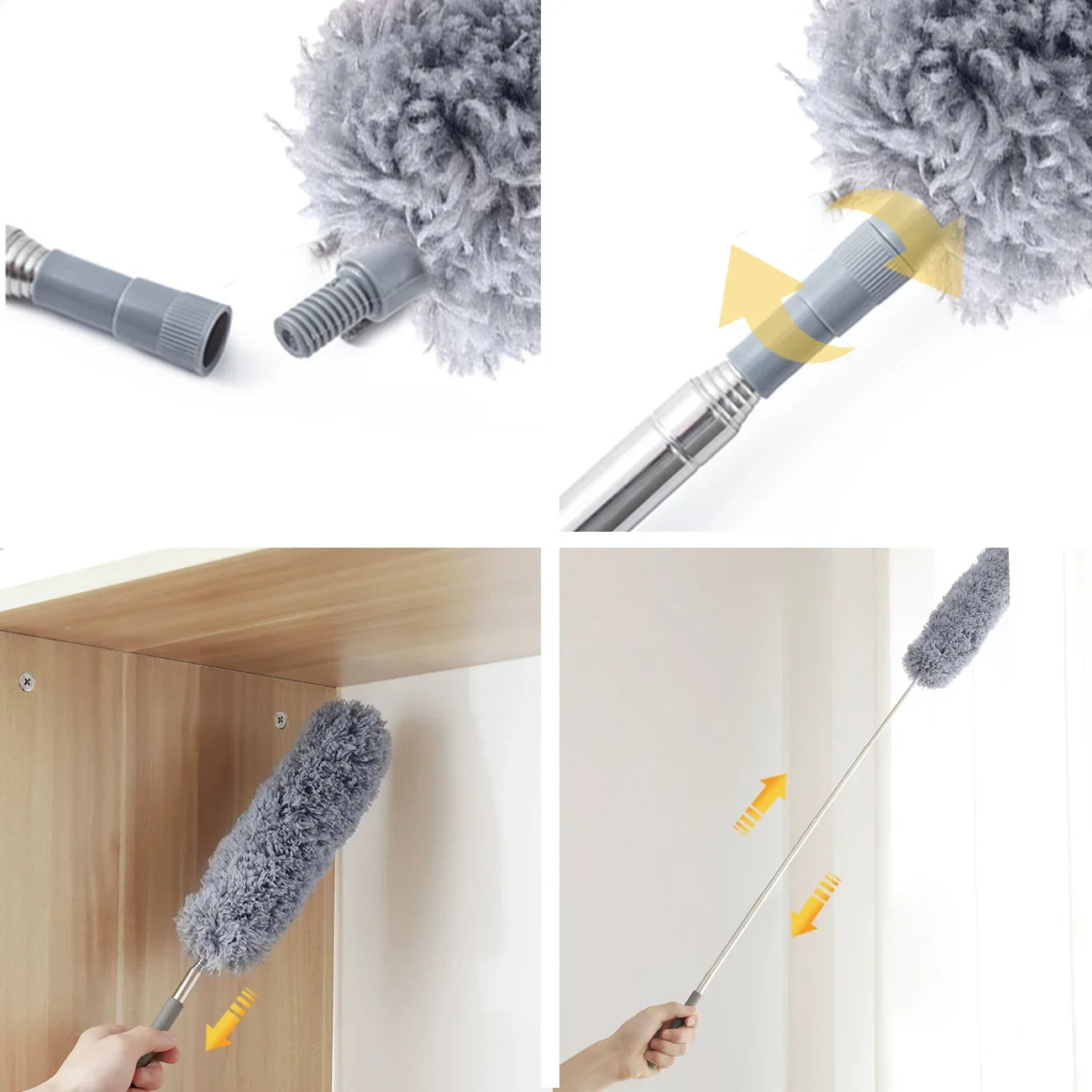 Microfiber Cleaning Tool Set - 4PCS Long Handle Duster & Brushes for Household Cleaning