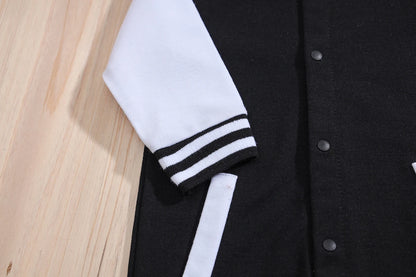 Close up detail of baby boys hooded baseball romper jumpsuit