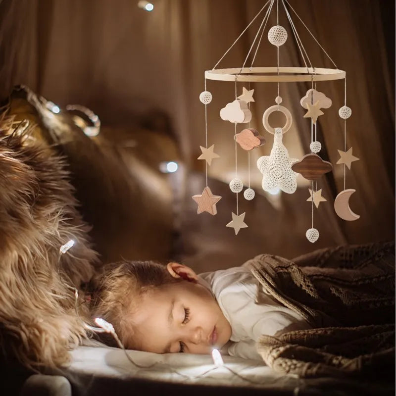 Baby Mobile Wooden Crib Hanging Toy Newborn Nursery Fall 2025 Soothing Music Developmental Gift