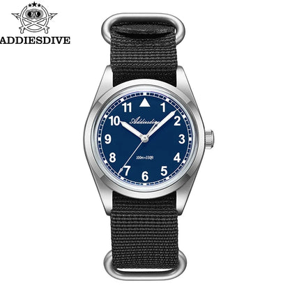 Waterproof Diver Quartz Watch Luminous Hands, Nylon Strap, 100m Water Resistance